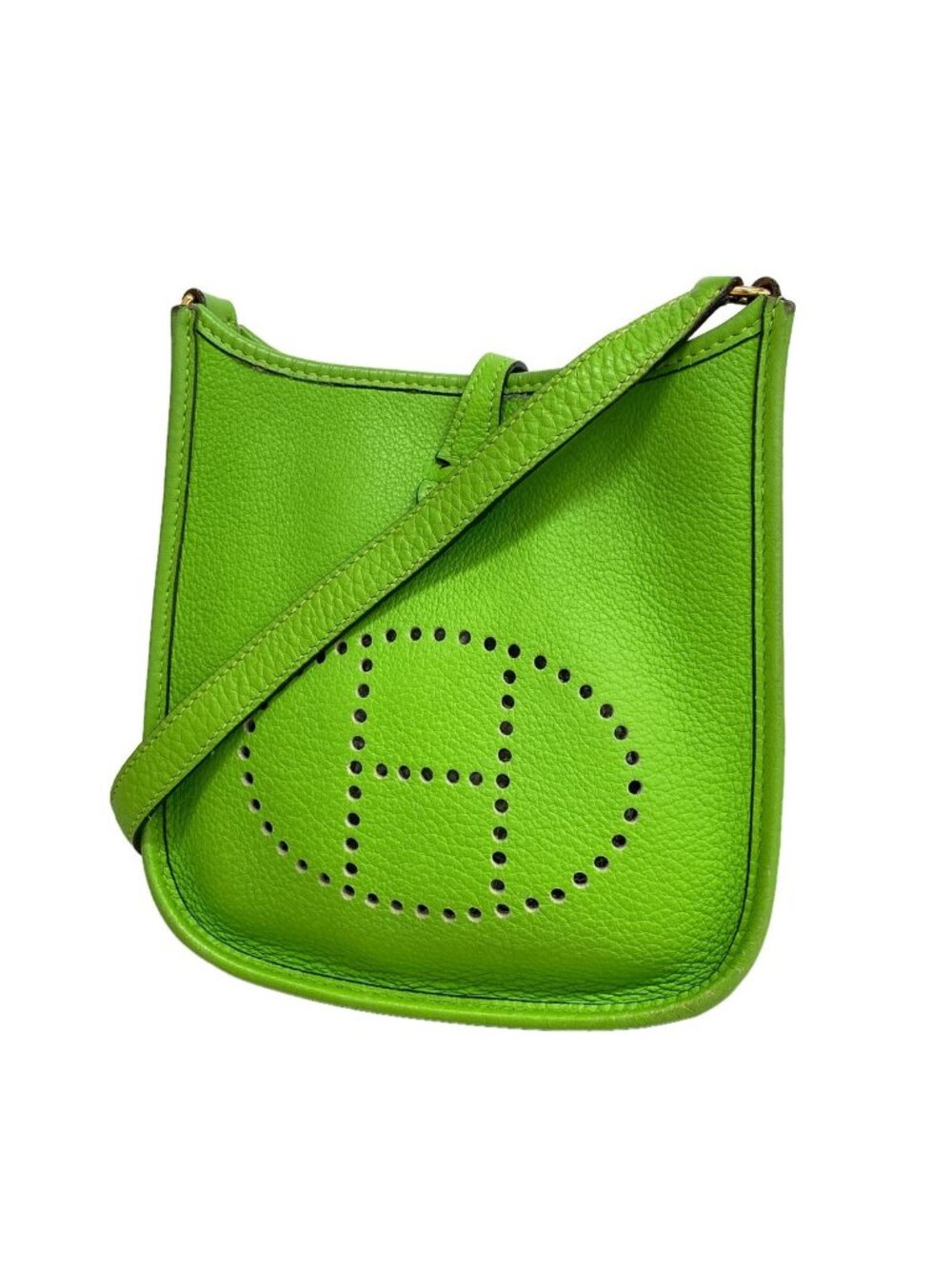 Hermes Shoulder Bag Evelyne TPM Taurillon Clemence Apple Green Gold